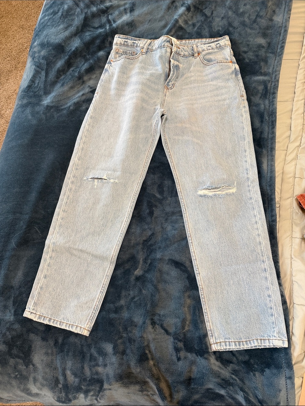 Dear John Light Wash Straight Leg Jeans with Knee Rips